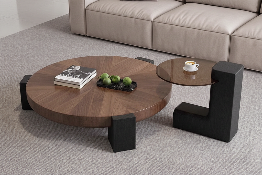 Table basse vue de côté avec table d'appoint