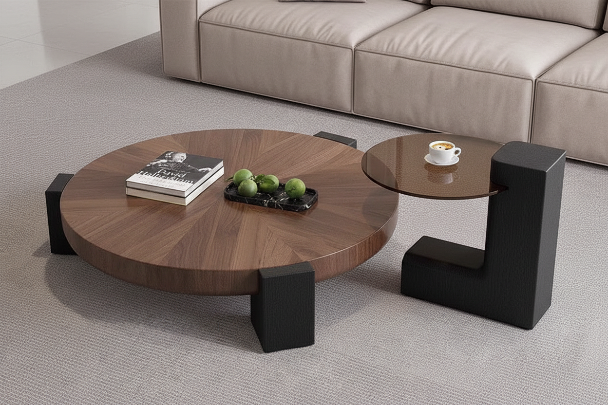 Table basse vue de côté avec table d'appoint