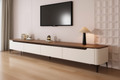Meuble TV sur pieds vue de face salon moderne