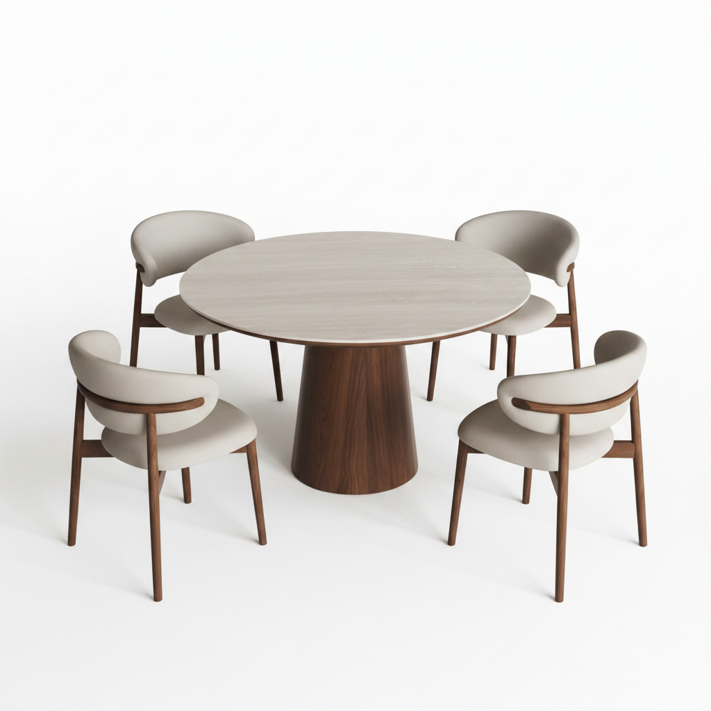 Table Travertin + Chaises - Fond blanc studio