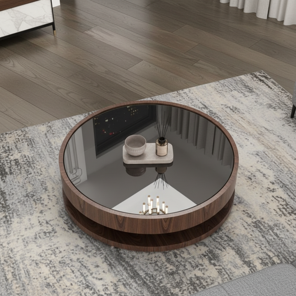 Table basse ronde luxe vue de dessus